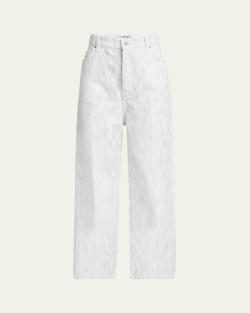 Feather Printed Denim Pants
